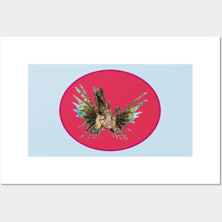 Lionfish abstract | Underwater Art Floating Fish | Variation on Viva Magenta background| Posters and Art